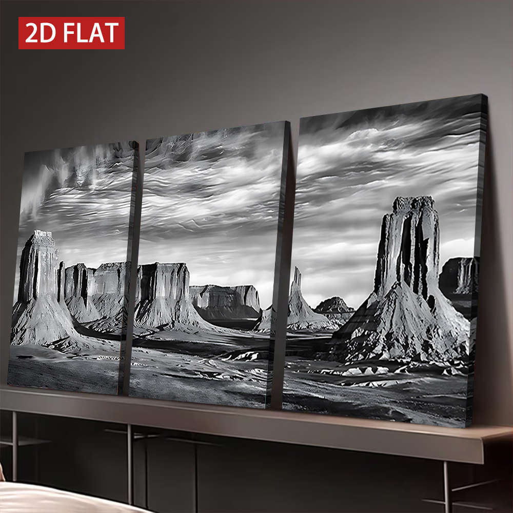 Art Print Framed - 3 Counts Wooden Framed Canvas Painting,